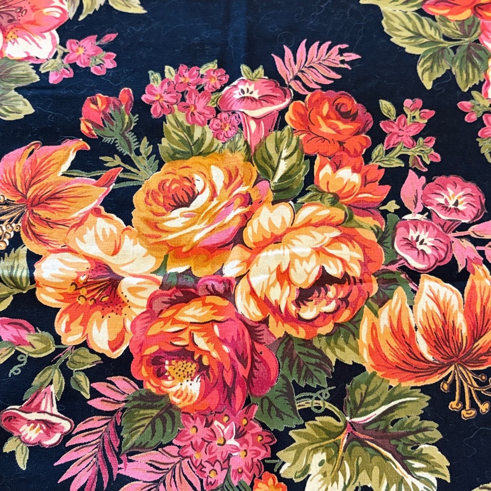 April Cornell Large Square Pillow Cover Black with Floral Design Vintage - Picture 2 of 7